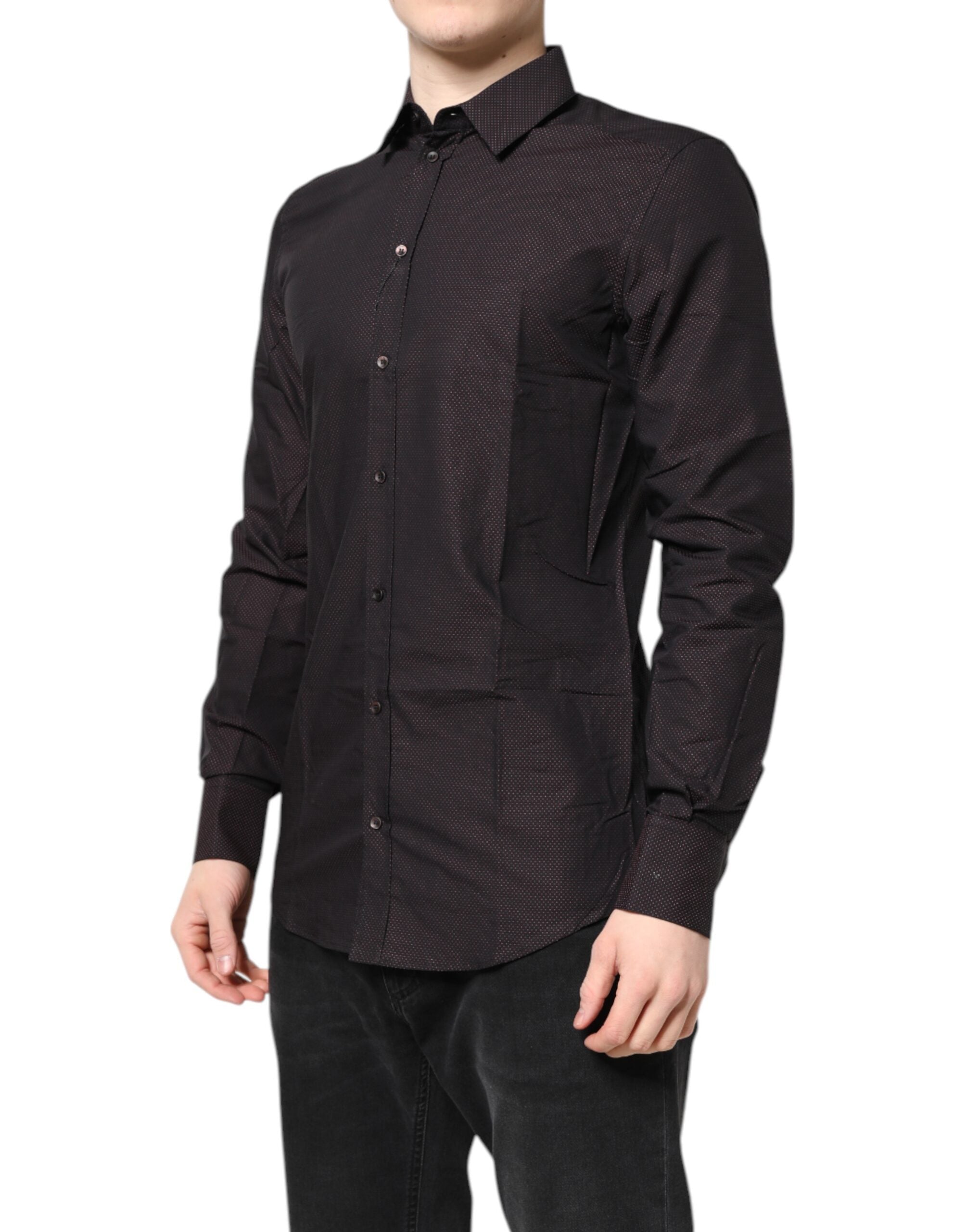 Dolce & Gabbana Maroon Jacquard Cotton GOLD Men Dress Shirt